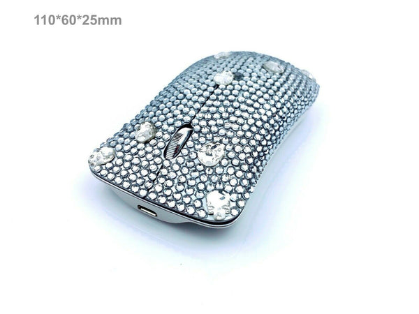 blingustyle Crystal 2.4G+Bluetooth Rechargeable Wireless Optical PC Mouse Silver