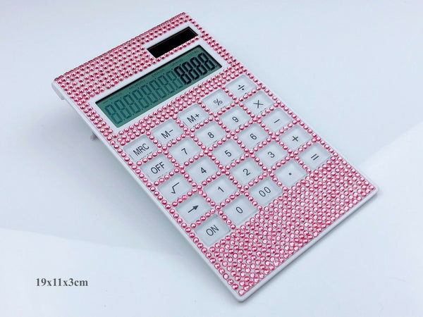 Blingustyle Sparkly Pink Crystal 12 Digits Dual Power Calculator home/office