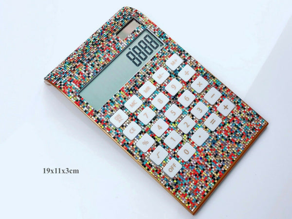 Blingustyle Multicolor Crystal Design 12 Digit Dual Power Curved Calculator