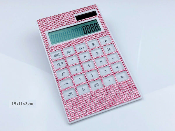 Blingustyle Sparkly Pink Crystal 12 Digits Dual Power Calculator home/office