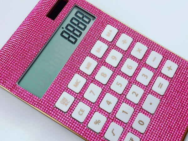 Blingustyle Pure Pink Crystal Design 12 Digit Dual Power Curved Calculator