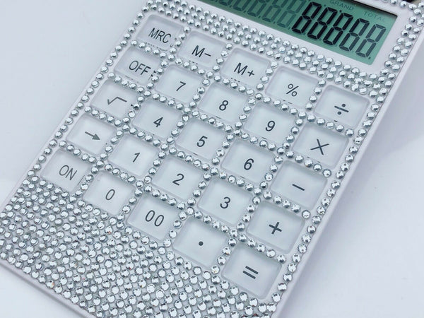 Blingustyle Sparkly Silver Crystal 12 Digits Dual Power Calculator home/office