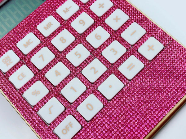 Blingustyle Pure Pink Crystal Design 12 Digit Dual Power Curved Calculator