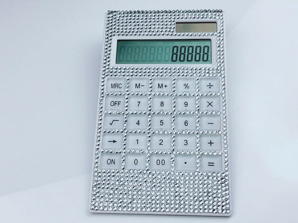 Blingustyle Sparkly Silver Crystal 12 Digits Dual Power Calculator home/office