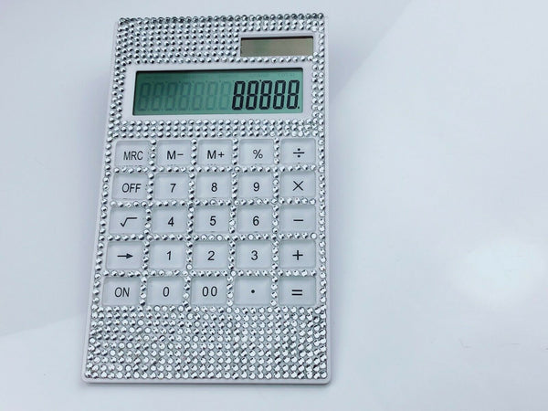 Blingustyle Sparkly Silver Crystal 12 Digits Dual Power Calculator home/office