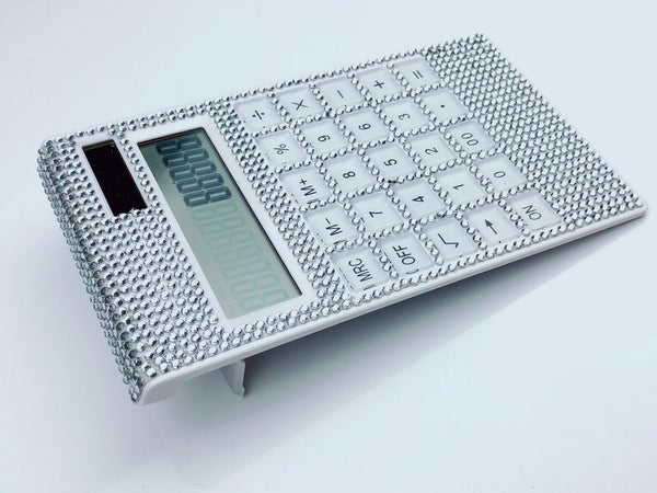 Blingustyle Sparkly Silver Crystal 12 Digits Dual Power Calculator home/office