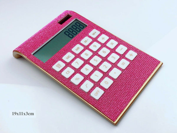 Blingustyle Pure Pink Crystal Design 12 Digit Dual Power Curved Calculator