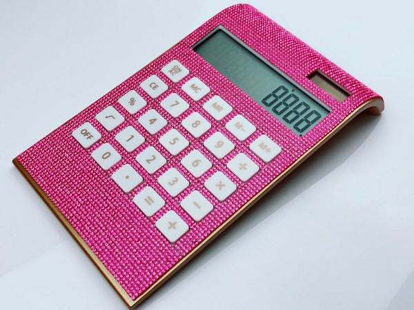 Blingustyle Pure Pink Crystal Design 12 Digit Dual Power Curved Calculator