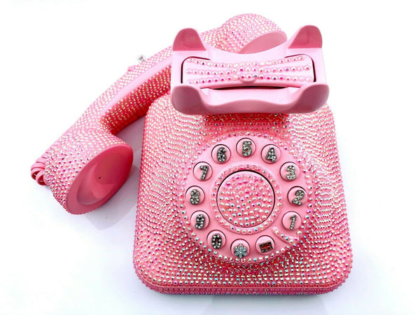 BlingUstyle AB-Pink crystal Square Retro real telephone for home/office gift