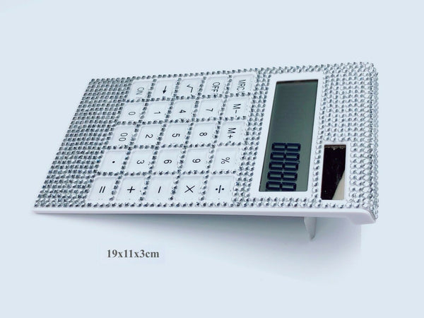 Blingustyle Sparkly Silver Crystal 12 Digits Dual Power Calculator home/office