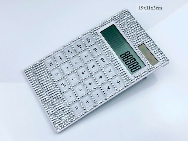 Blingustyle Sparkly Silver Crystal 12 Digits Dual Power Calculator home/office