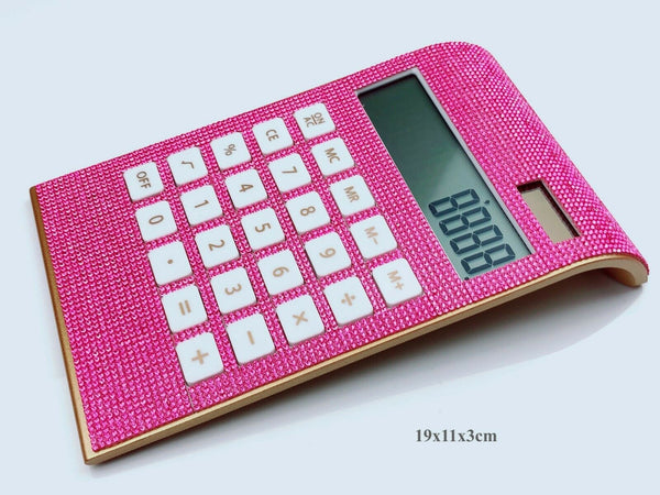 Blingustyle Pure Pink Crystal Design 12 Digit Dual Power Curved Calculator