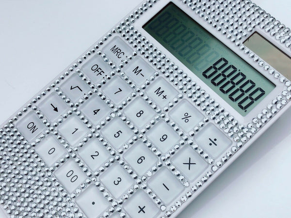 Blingustyle Sparkly Silver Crystal 12 Digits Dual Power Calculator home/office