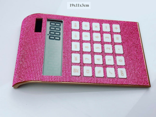 Blingustyle Pure Pink Crystal Design 12 Digit Dual Power Curved Calculator