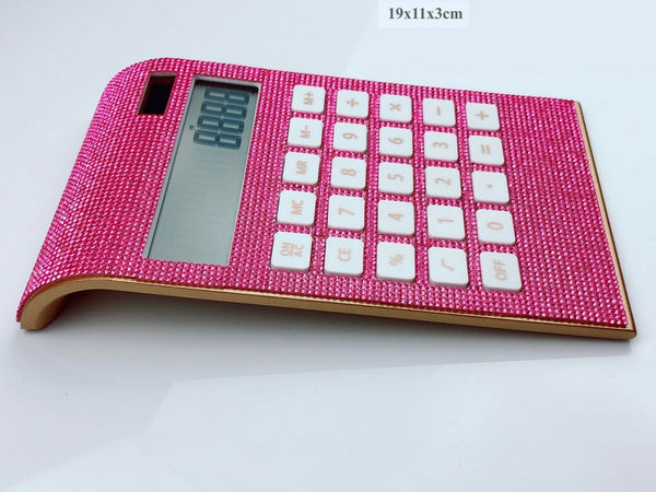 Blingustyle Pure Pink Crystal Design 12 Digit Dual Power Curved Calculator