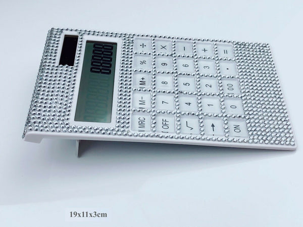 Blingustyle Sparkly Silver Crystal 12 Digits Dual Power Calculator home/office