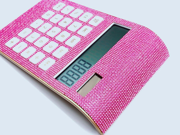 Blingustyle Pure Pink Crystal Design 12 Digit Dual Power Curved Calculator