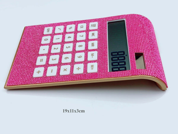 Blingustyle Pure Pink Crystal Design 12 Digit Dual Power Curved Calculator