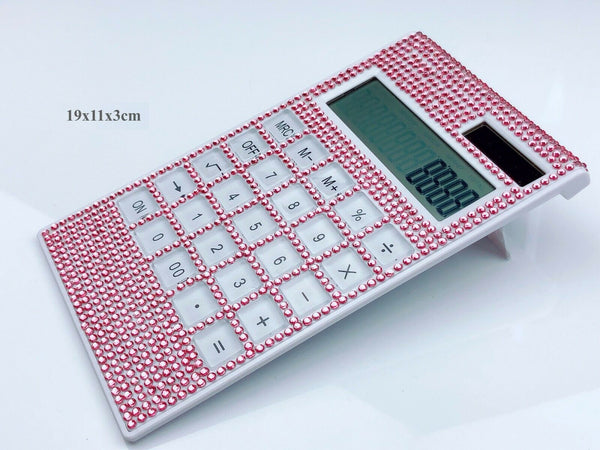 Blingustyle Sparkly Pink Crystal 12 Digits Dual Power Calculator home/office