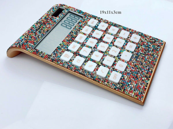 Blingustyle Multicolor Crystal Design 12 Digit Dual Power Curved Calculator