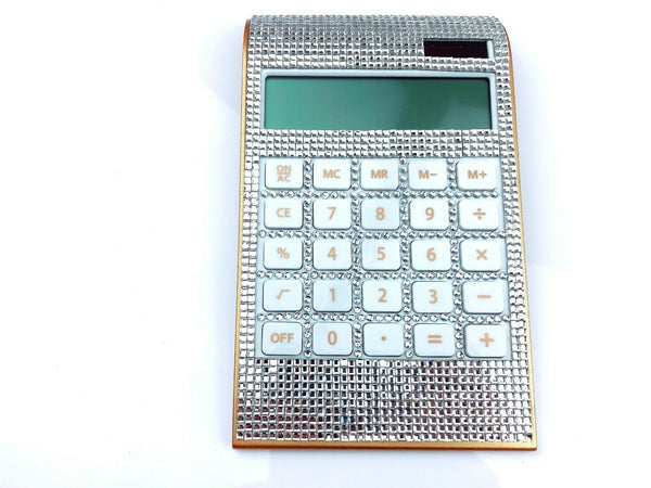 Blingustyle Square Crystal Design 12 Digit Dual Power Curved Calculator SS