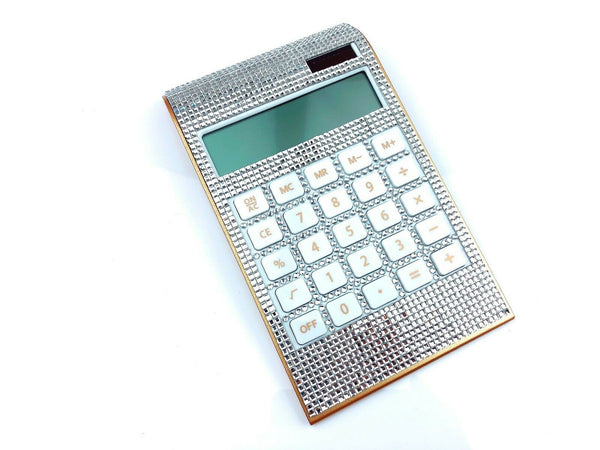 Blingustyle Square Crystal Design 12 Digit Dual Power Curved Calculator SS