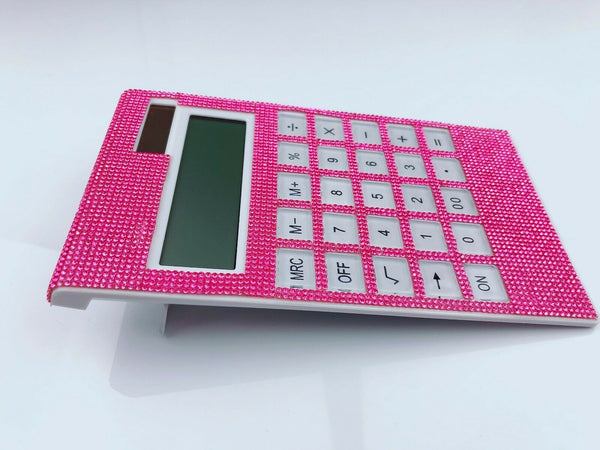Blingustyle Pink Crystal Design 12 Digits Dual Power Calculator P