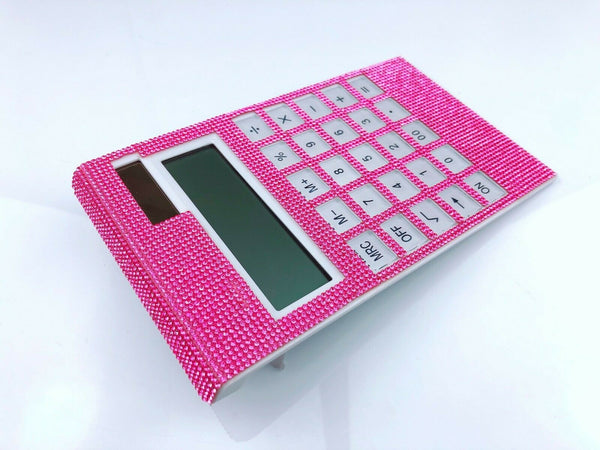 Blingustyle Pink Crystal Design 12 Digits Dual Power Calculator P