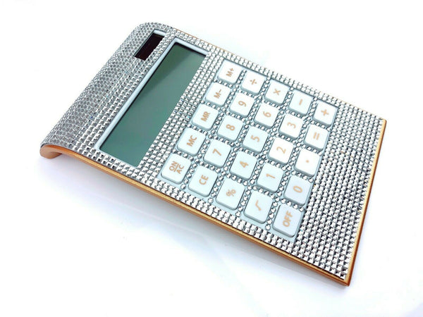 Blingustyle Square Crystal Design 12 Digit Dual Power Curved Calculator SS