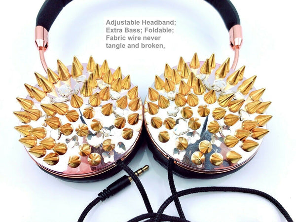 Blingustyle Spikes ELEMENTS Skull Crystals Slim and Fold headphone Gold