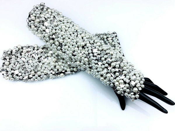 Lady Women Crystal Pearl Fingerless Embellished knitted Fingerless Fashion Glove