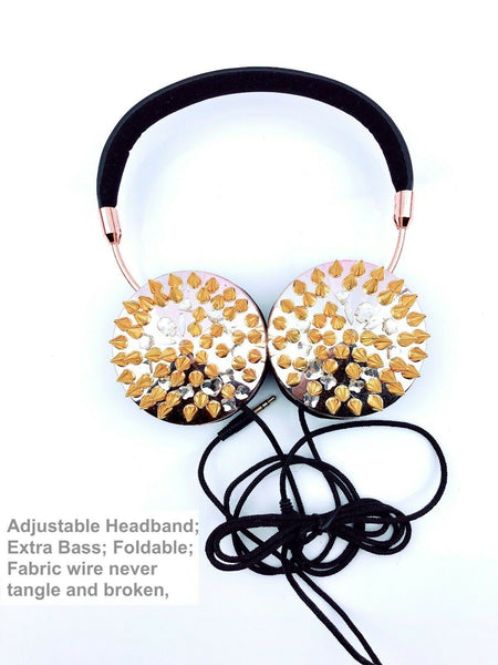 Blingustyle Spikes ELEMENTS Skull Crystals Slim and Fold headphone Gold