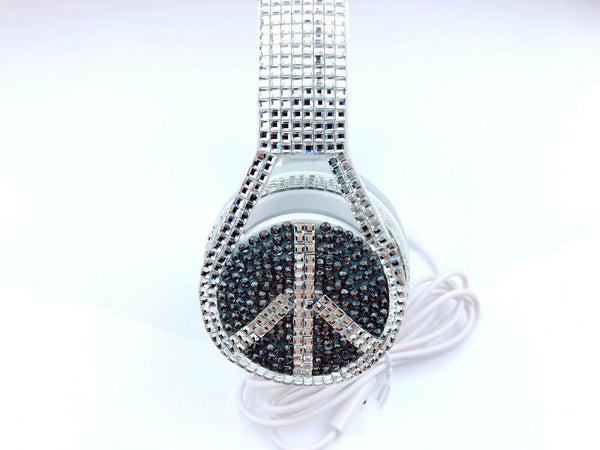 blingustyle Iridescent Silver crystal fashion Peace style headphone with MIC