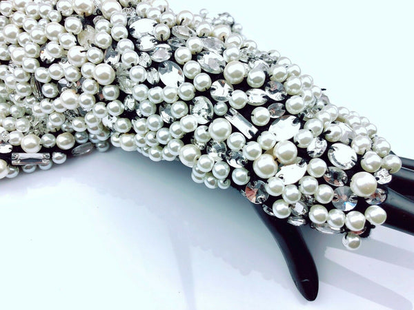 Lady Women Crystal Pearl Fingerless Embellished knitted Fingerless Fashion Glove