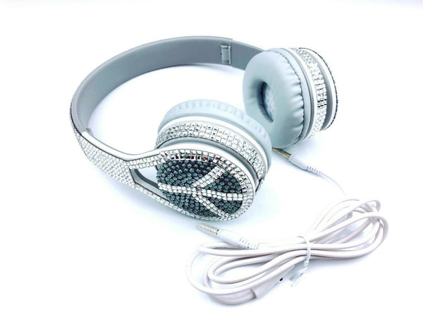 blingustyle Iridescent Silver crystal fashion Peace style headphone with MIC