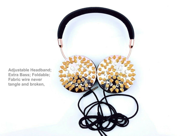 Blingustyle Spikes ELEMENTS Skull Crystals Slim and Fold headphone Gold