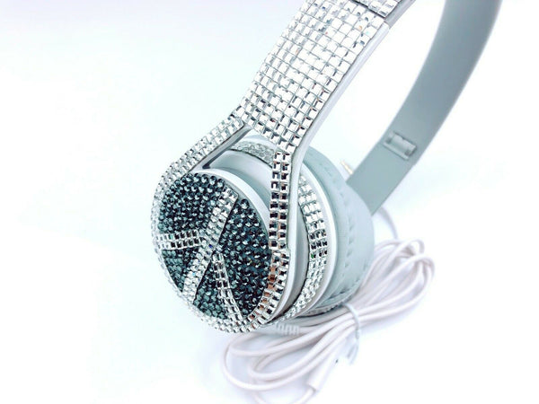 blingustyle Iridescent Silver crystal fashion Peace style headphone with MIC