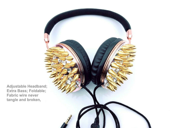 Blingustyle Spikes ELEMENTS Skull Crystals Slim and Fold headphone Gold