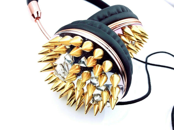 Blingustyle Spikes ELEMENTS Skull Crystals Slim and Fold headphone Gold