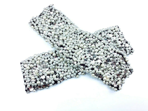 Lady Women Crystal Pearl Fingerless Embellished knitted Fingerless Fashion Glove