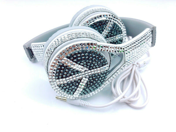 blingustyle Iridescent Silver crystal fashion Peace style headphone with MIC