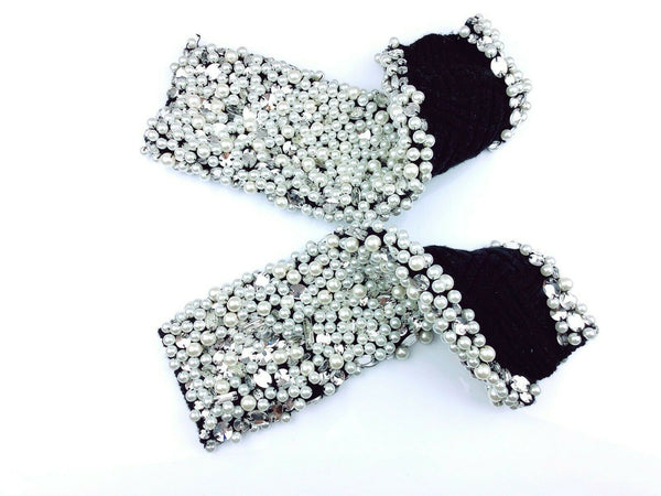 Lady Women Crystal Pearl Fingerless Embellished knitted Fingerless Fashion Glove