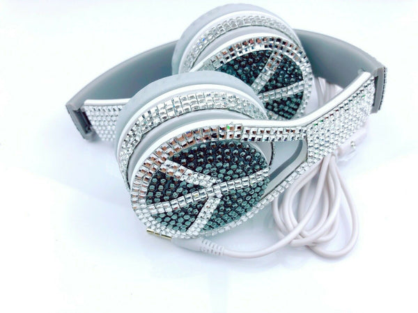 blingustyle Iridescent Silver crystal fashion Peace style headphone with MIC