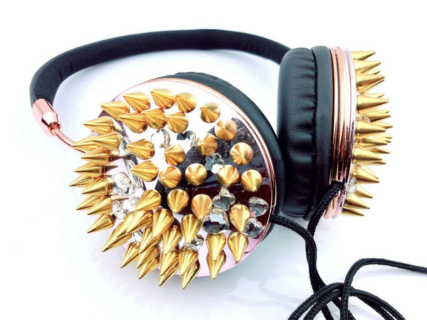 Blingustyle Spikes ELEMENTS Skull Crystals Slim and Fold headphone Gold