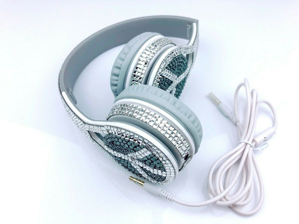 blingustyle Iridescent Silver crystal fashion Peace style headphone with MIC