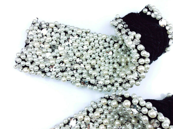 Lady Women Crystal Pearl Fingerless Embellished knitted Fingerless Fashion Glove