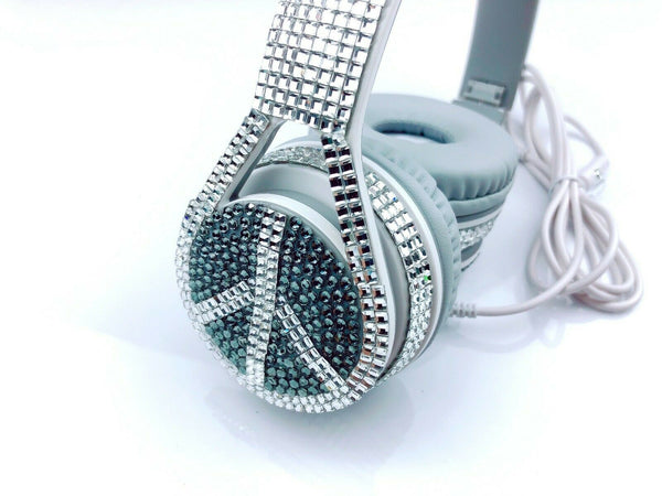 blingustyle Iridescent Silver crystal fashion Peace style headphone with MIC