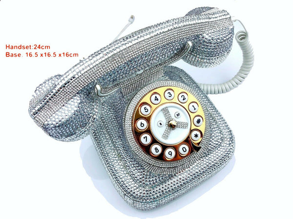 Blingustyle Silver Sparkly Crystal vintage retro Functional round Real Telephone