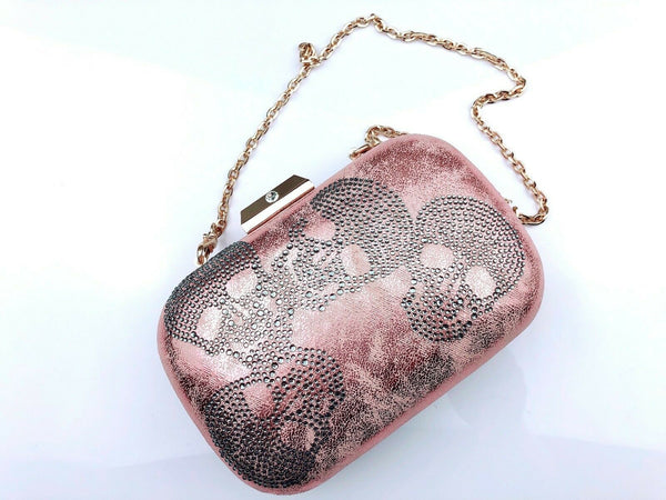 Blingustyle Women Crystal Diamante Skull Design Evening Party Clutch Pink Bag