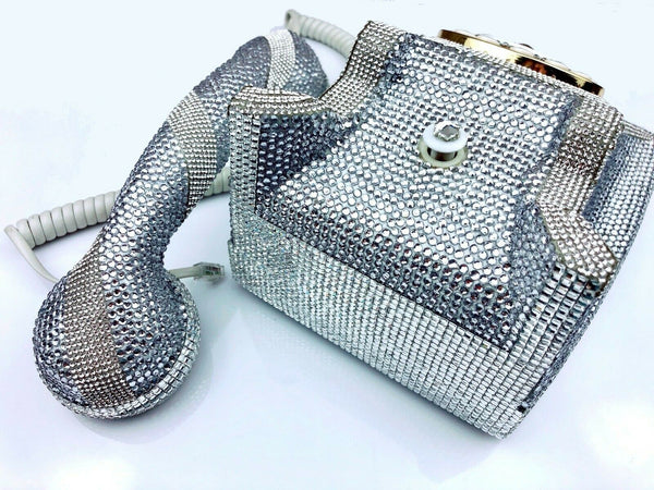 Blingustyle New Silver Sparkly Crystal vintage retro Functional Real Telephone